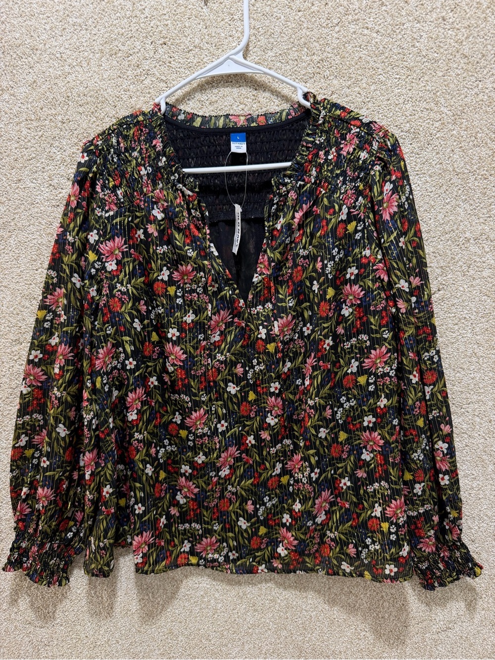 NWT dark floral top blouse Old Navy bohemian boho maximalism tie v neck large